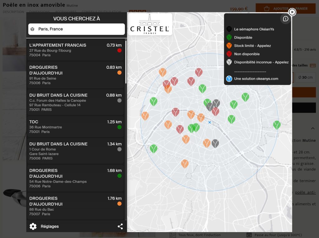 Cristel - Site e-commerce Product Locator OkéanYs Carte